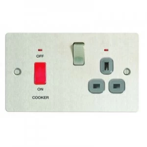 Image of Wickes 45A Cooker Switch and 13A Socket Brushed Steel Ultra Flat Plate