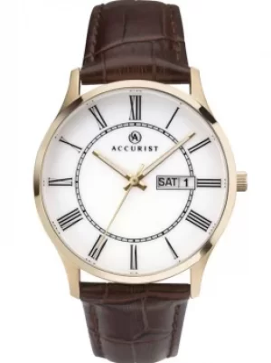 Image of Accurist Mens Gold Plated Brown Strap Watch 7237