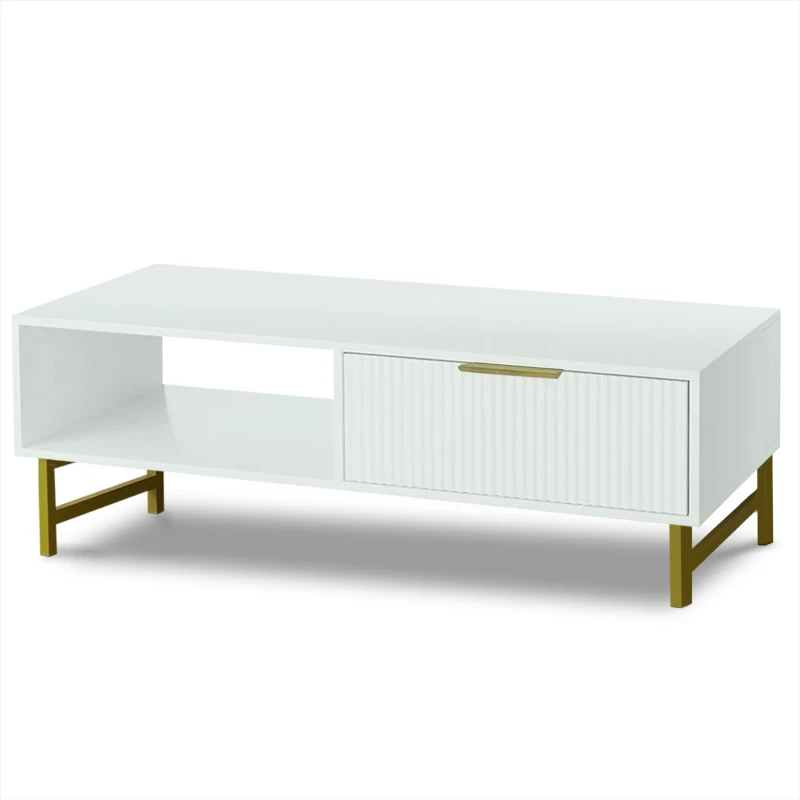 Image of KOSY KOALA KOSY KOALA Modern White Coffee Table with Storage, Gold Metal Legs and Handles White One Size Unisex 5061055342496