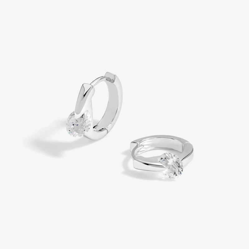 Image of Simply Silver Sterling Silver 925 Polished And Cubic Zirconia Besel Centre Stone Hoop Earrings Silver