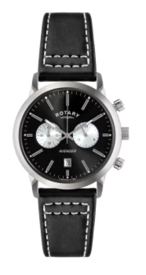 Image of Rotary Avenger Black Dial Black Leather Strap Mens Chronograph
