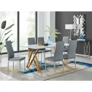 Image of Taranto White High Gloss Dining Table and 6 Grey Milan Chairs - Elephant Grey