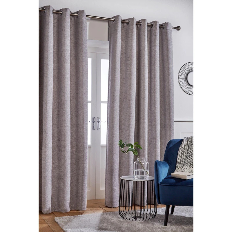 Image of Homelife Chenille Woven Eyelet Curtains - Grey Grey One Size