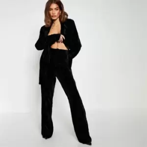 Image of I Saw It First Textured Velvet Straight Leg Trousers - Black