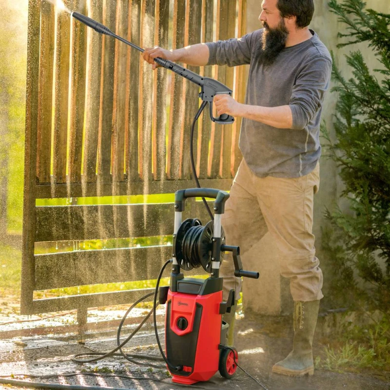 Image of OUTSUNNY 1800 W Power Washer 150 Bar Pressure with Adjustable Nozzle, Red Red Unisex