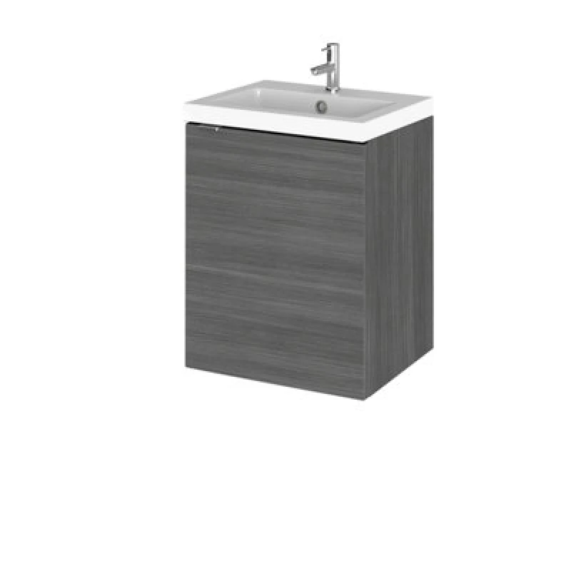 Image of Hudson Reed Fusion Wall Hung 1 Door Vanity Unit & Polymarble Basin, Sink Vanity Unit, Anthracite Woodgrain, 400mm