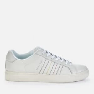 Image of Paul Smith Mens Rex Embroidered Stripe Leather Trainers - White - UK 8