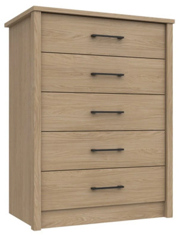 Image of Ashbourne 5 Drawer Chest - Natural Oak On Express Delivery And Ready Assembled