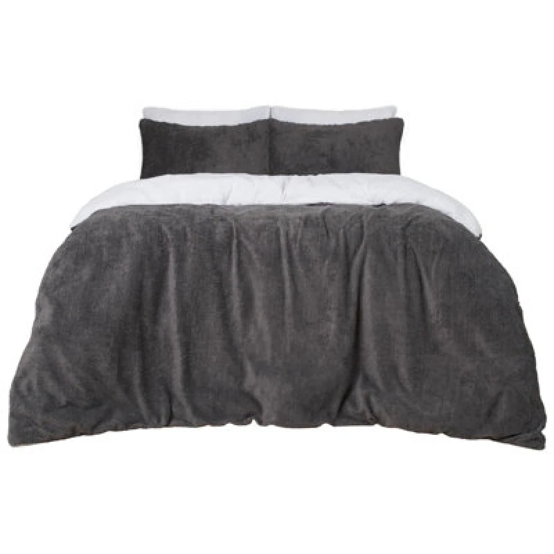 Image of OHS OHS Reversible Teddy Duvet Cover with Pillowcase in Grey Size: Single Grey Single Unisex 5027434145157