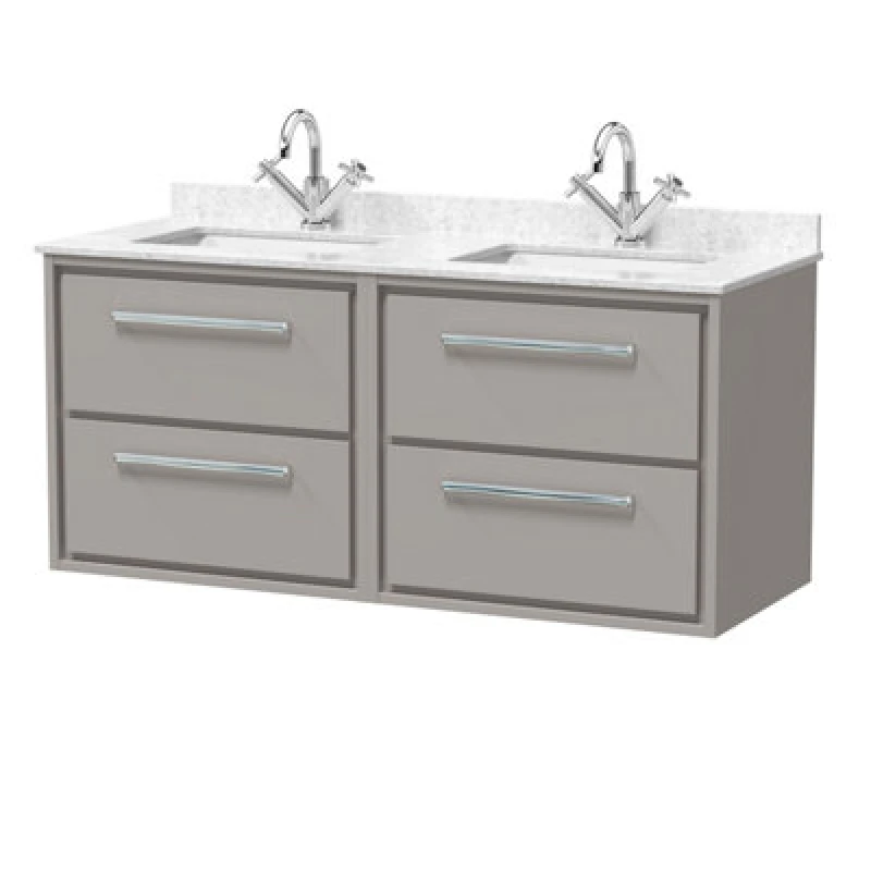 Image of Balterley 1200mm Wall Hung 4 Drawer Unit with Double Marble Basins - Pebble Grey Grey Unisex
