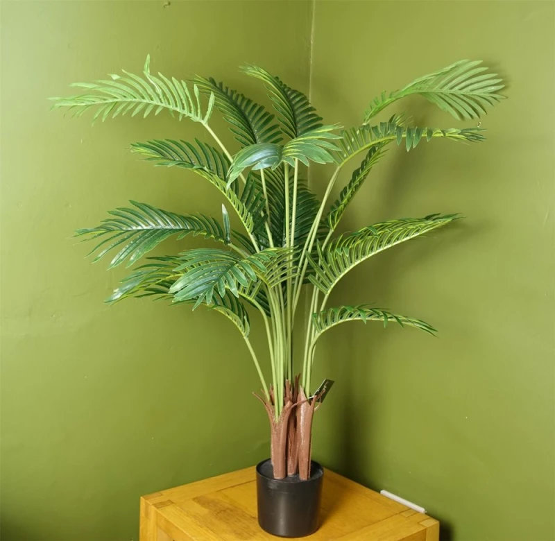 Image of Leaf Artificial Areca Palm Tree Potted in Black Pot 110cm Botanik Green