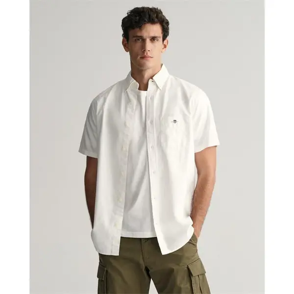 Image of Gant REG OXFORD SS SHIRT MILKY MATCHA S Plain Shirt - Short Sleeve Small Blue 55039718350