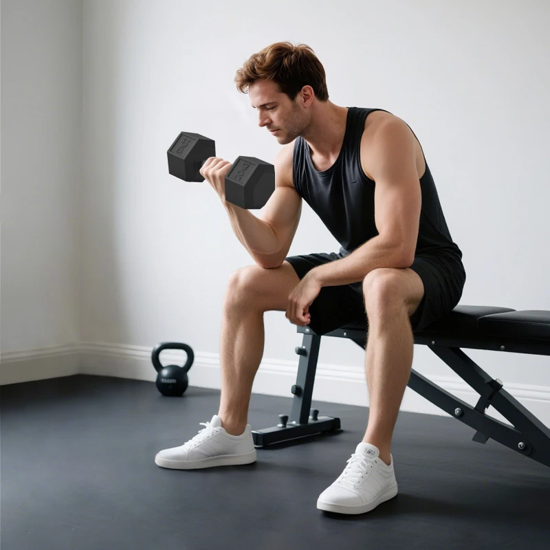 Image of HOMCOM 20KG Single Rubber Hex Dumbbell Portable Hand Weights Dumbbell Gym Black