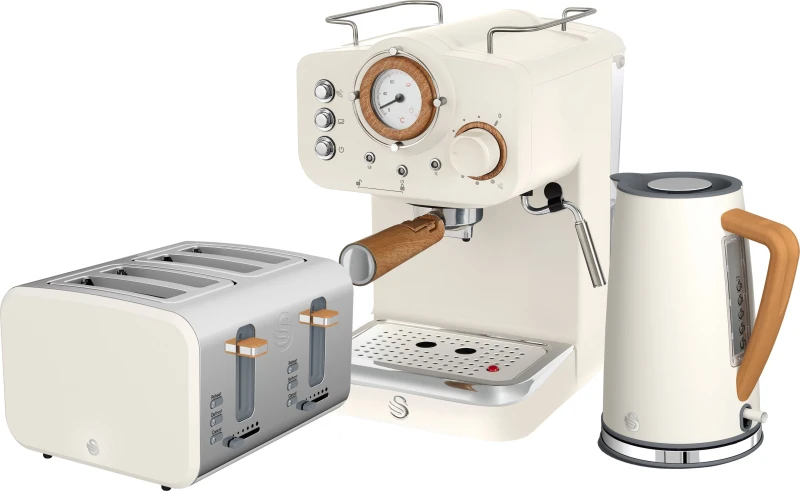Image of Swan Nordic Espresso Coffee Machine, Kettle, Toaster Bundle - White - EEJB213