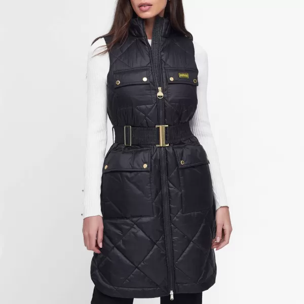 Image of Barbour International Orbit Belted Faux Leather Gilet - UK 8
