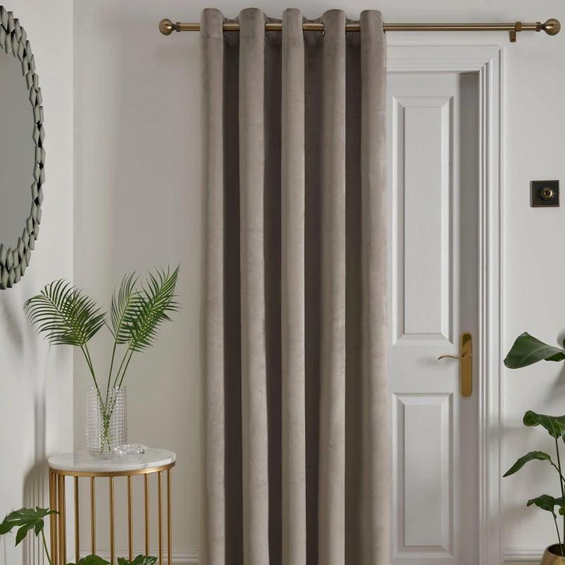 Image of Laurence Llewelyn-Bowen 'Montrose' Velvet Blackout Eyelet Single Panel Door Curtain Natural