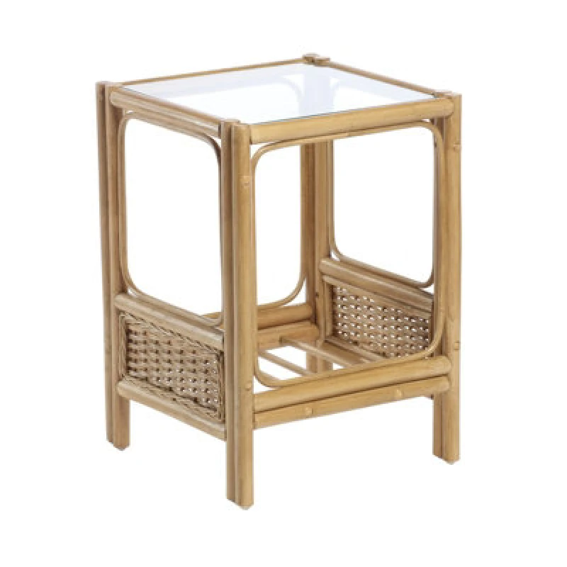 Image of Desser Vale Light Oak Lamp Table With Glass Top - Natural Rattan