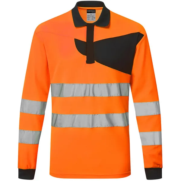 Image of Portwest PW2 Hi Vis Long Sleeve Polo Shirt PW220OBRXXXL Colour: Orange / Black