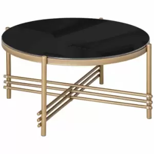 Image of HOMCOM Round Coffee Table With Tempered Glass Top And Golden Metal Legs