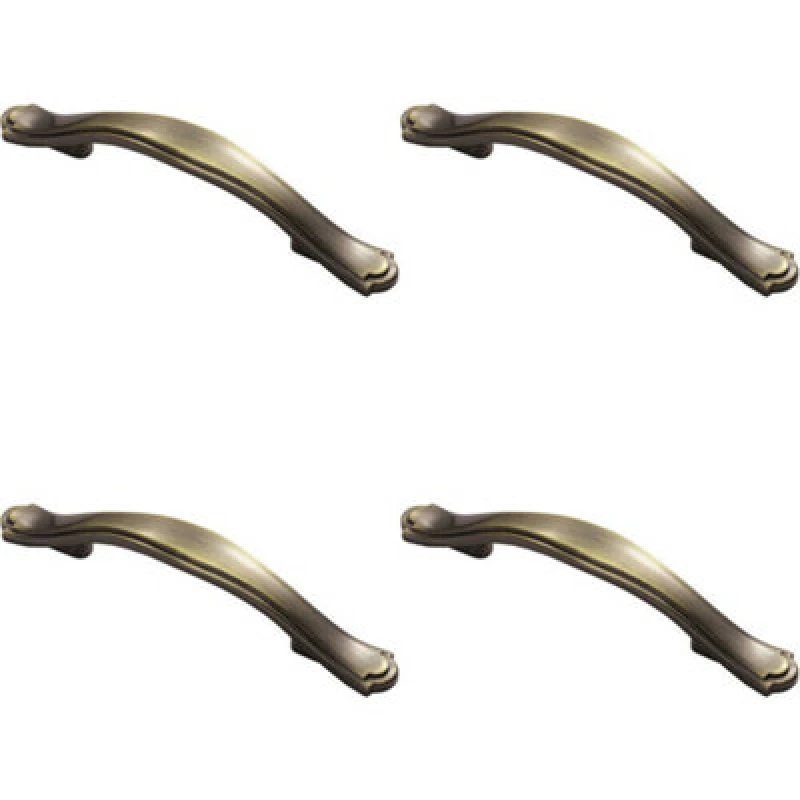 Image of Loops 4x Stepped Edge Cupboard Bow Pull Handle 76mm Fixing Centres Burnished Brass Metallics unisex