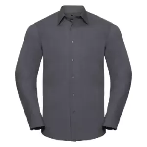 Image of Russell Collection Mens Long Sleeve Poly-Cotton Easy Care Tailored Poplin Shirt (L) (Convoy Grey)