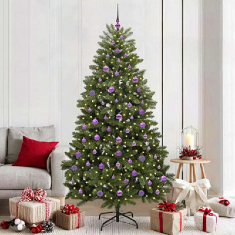Image of vidaXL Artificial Christmas Tree with Lilac Balls Green 210cm PVC and Metal, Green 3395700