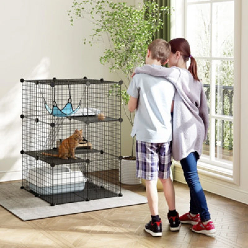 Image of Pawhut Indoor Cat Cage With Diy Customizable Design 105cm Black