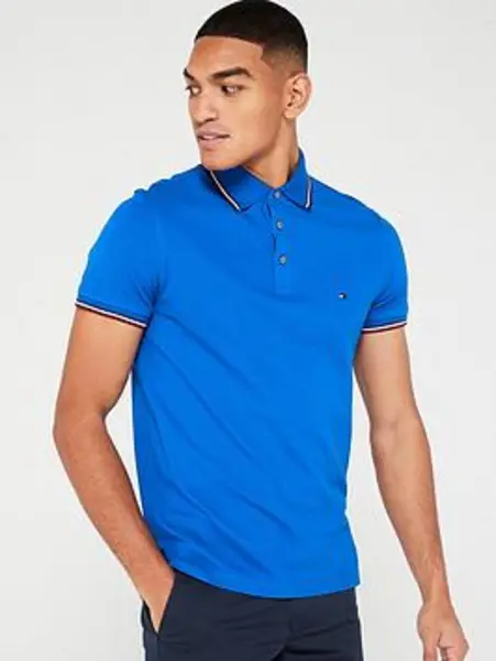 Image of Tommy Hilfiger 1985 Tipped Slim Fit Polo Shirt - Bright Blue