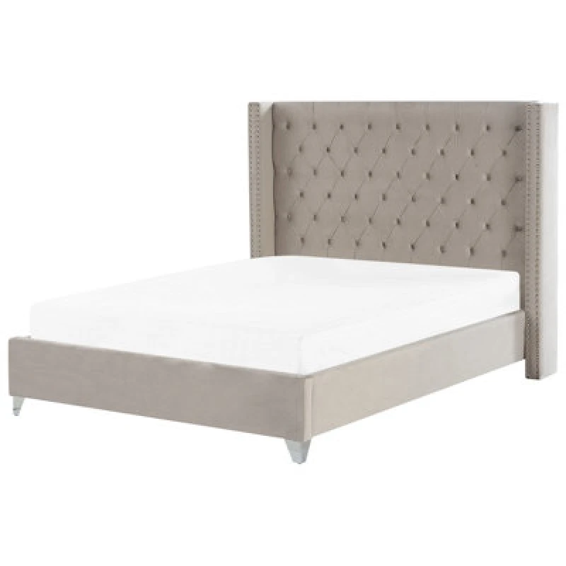 Image of Beliani Bed Velvet Lubbon 180 X 200 Cm (Eu Super King) Light Grey