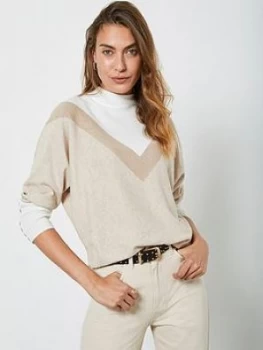 Image of Mint Velvet Blocked Chevron Jumper - Neutral Size XL, Women