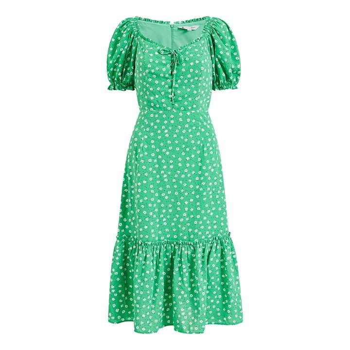 Image of Yumi Green Floral Puff 'Amie' Midi Dress - 8