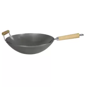 Image of Dexam 36cm Heavy Gauge Uncoated Carbon Steel Wok with Helper Handle Silver