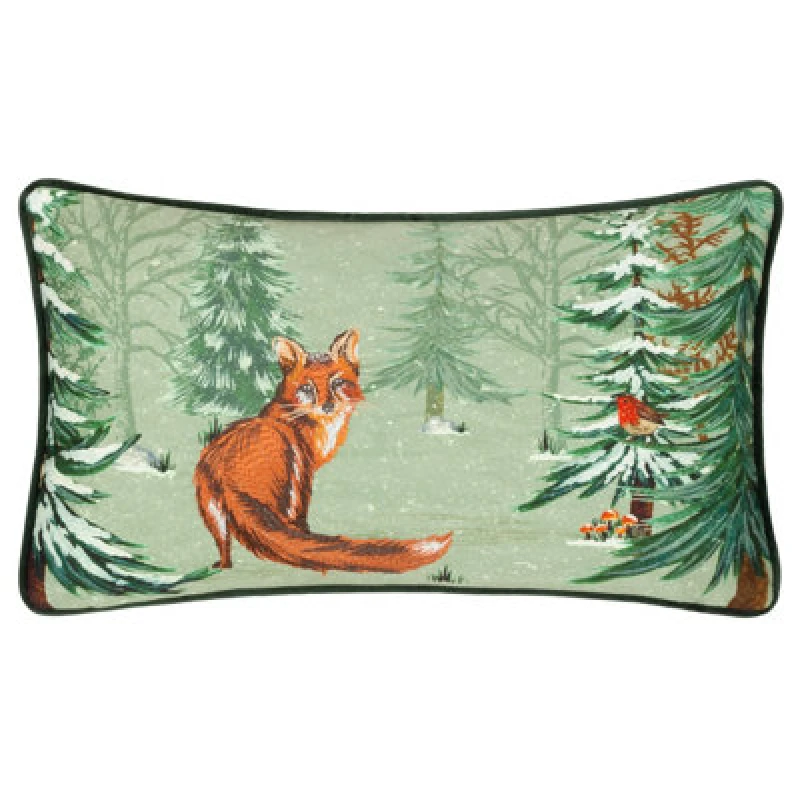 Image of Lodge Wood Fox Embroidered Cushion Oak Green, Oak Green / 30 x 50cm / Polyester Filled