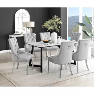 Image of Furniture Box Carson White Marble Effect Dining Table and 6 Grey Belgravia Chairs