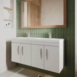 Image of Nuie - Athena Wall Hung 4-Door Vanity Unit with Double Basin 1200mm Wide - Gloss White
