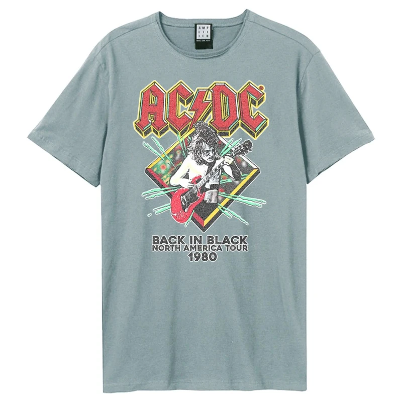 Image of Amplified Amplified Men North America Tour 80 AC DC Vintage T-Shirt in Pale Blue Size: X-Small Pale Blue XS Male 5063470961832