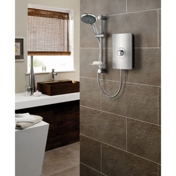 Image of Triton Aspirante Electric Shower 8.5kW Head & Riser Brushed Steel