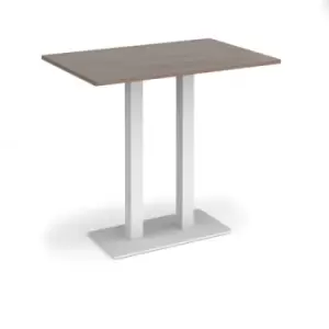 Image of Eros rectangular poseur table with flat white rectangular base and twin uprights 1200mm x 800mm - barcelona walnut