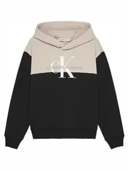 Image of Calvin Klein Jeans Boys Colour Block Monogram Hoodie - Black, Size 10 Years