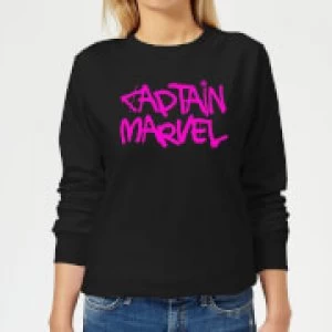 Image of Captain Marvel Spray Text Womens Sweatshirt - Black