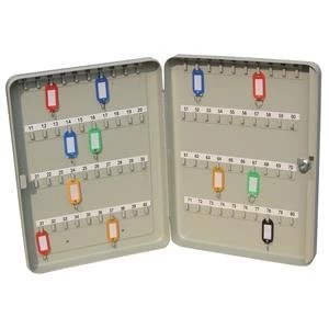 Image of Original Key Cabinet Steel Grey with Lock and Wall Fixings 80 Numbered Hooks
