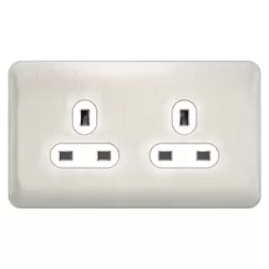Image of Schneider LSD 2G 13A Unswitched Socket White Insert Stainless Steel - GGBL3060WSSS
