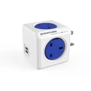 Image of Allocacoc PowerCube Original USB 4 Socket + 2 USB Wall Socket Adapter Outlet - Blue
