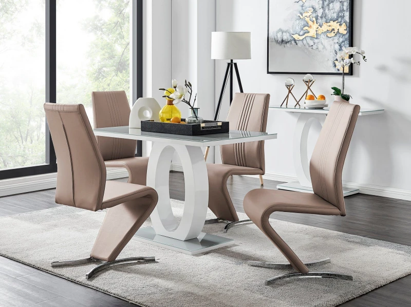 Image of FurnitureboxUK FurnitureboxUK Giovani Grey White Modern High Gloss And Glass Dining Table And 4 Willow Chairs Set in Beige Beige One Size Unisex 50565
