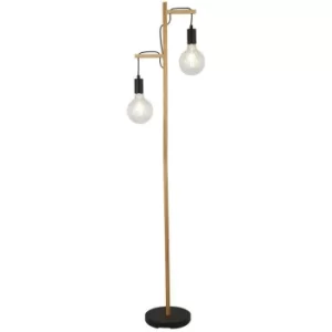 Image of Searchlight Woody 2 Light Floor Lamp, Black And Ash Wood