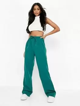 Image of Boohoo Deep Waist Straight Leg Jogging Bottom - Green, Size 12, Women