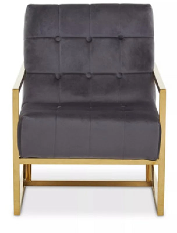 Image of Orsina Grey Velvet Arm Chair, Comfortable Armchair With Button Tufting, Velvet Upholstery Lounge Chair For Home