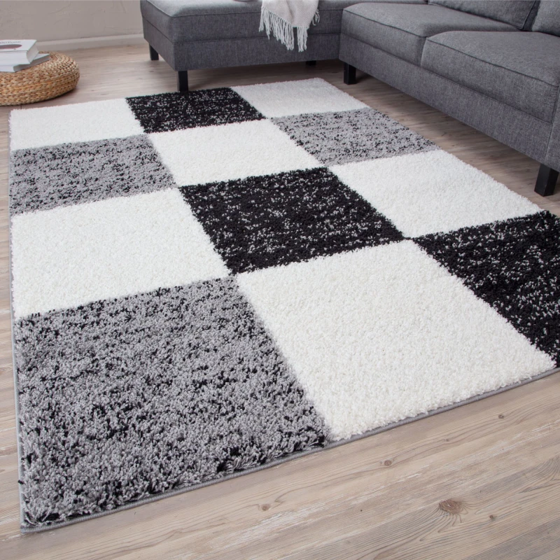 Image of THE RUGS Fluffy & Soft Shaggy Rugs Living Room Rug in Grey - Elegant Geometric Design Carpets For Bedrooms & Kitchen 381 Size: 80cm x 300cm Grey