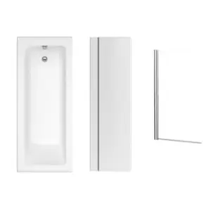 Image of 1700 x 750 Rutland Single Ended Square Bath with Front Panel and Saturn Hinged 1450mm 6mm Chrome Bath Screen