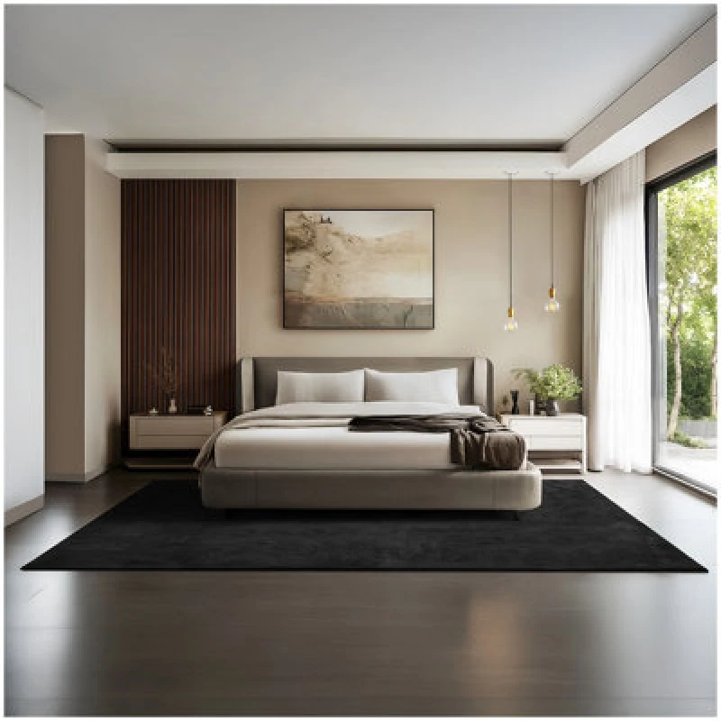 Image of Tectake Rug Zonelle - Short Pile And Ultra-Soft, Rectangular Or Round 200 X 290 Cm - Black